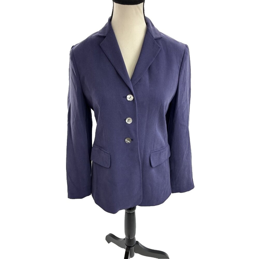 Valerie Stevens Womens 4P 100% Silk Blazer Purple 3 Button Career Jacket